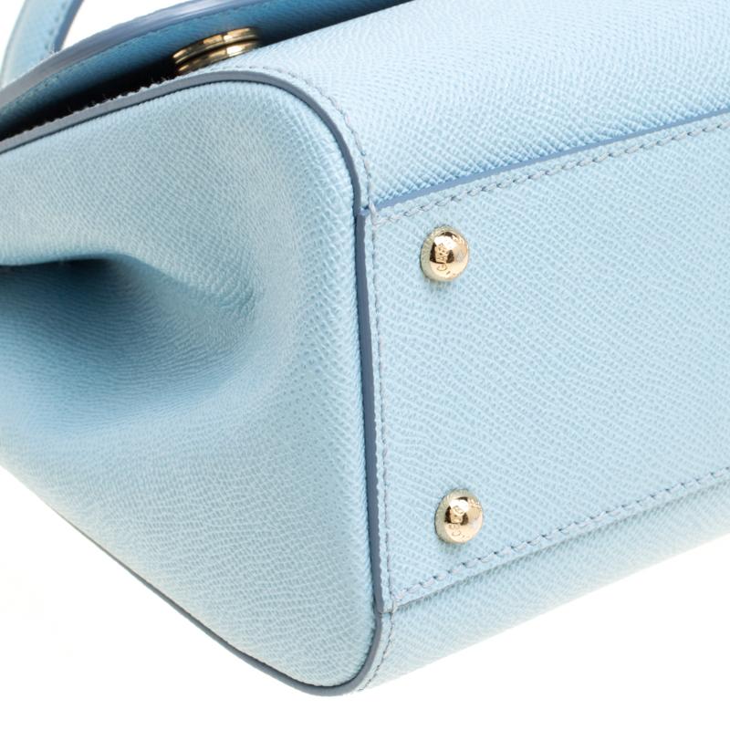 Dolce and Gabbana Baby Blue Leather Medium Miss Sicily Top Handle Bag 5