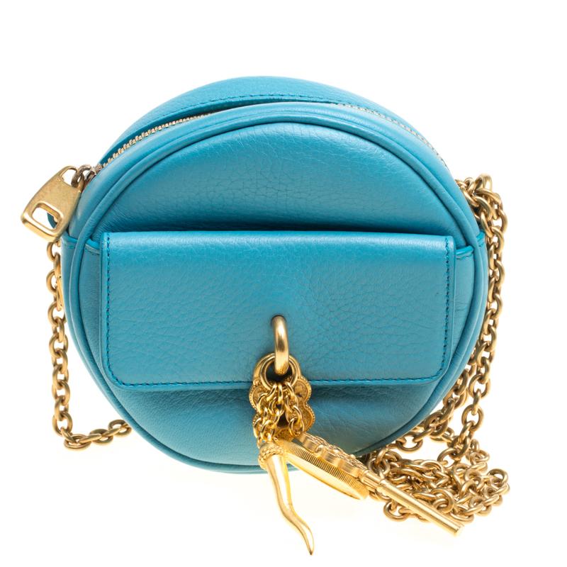 Dolce and Gabbana Baby Blue Leather Small Charm Miss Glam Crossbody Bag