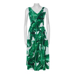 Dolce and Gabbana Banana Leaf Print Cotton Poplin Dress S