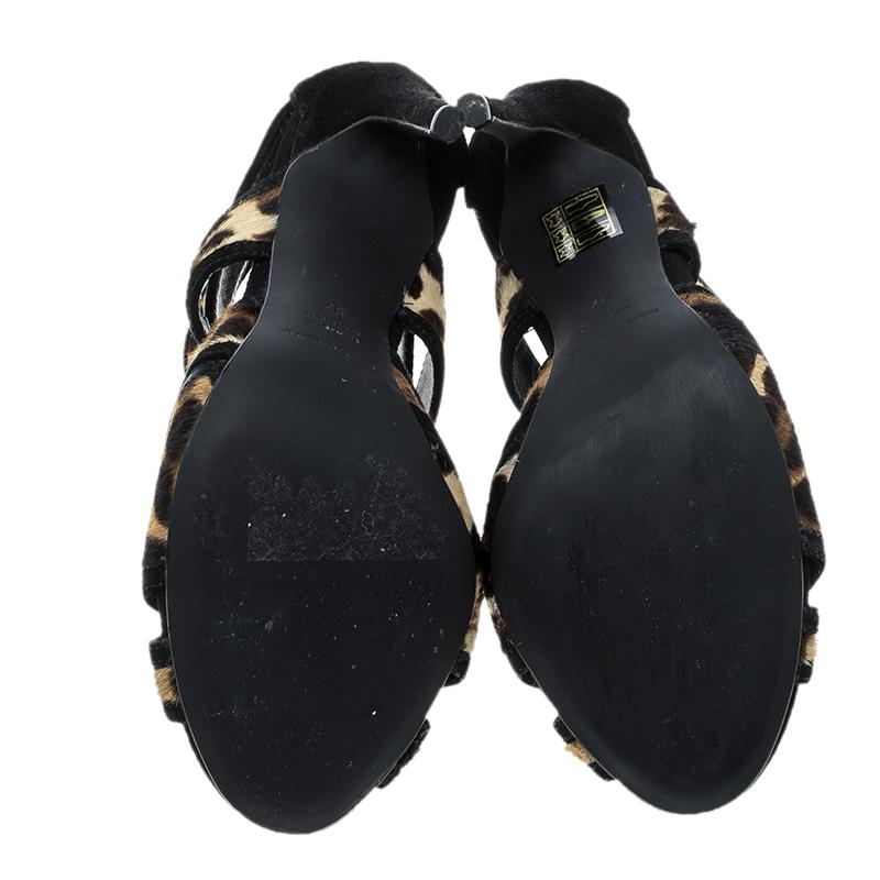 Dolce and Gabbana Beige/Black Leopard Print Calfhair and Suede Sandals Size 37 2