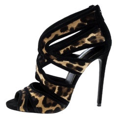 Dolce and Gabbana Beige/Black Leopard Print Calfhair and Suede Sandals Size 37