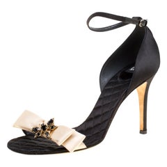 Dolce And Gabbana Beige/ Black Satin Ankle Strap Open Toe Sandals Size 40