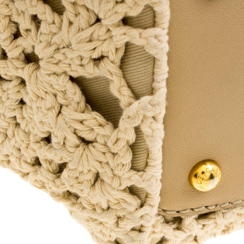 Dolce and Gabbana Beige Crochet Fabric Large Miss Sicily Tote 6