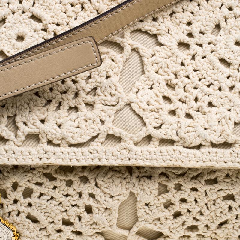 Dolce and Gabbana Beige Crochet Fabric Large Miss Sicily Tote 1
