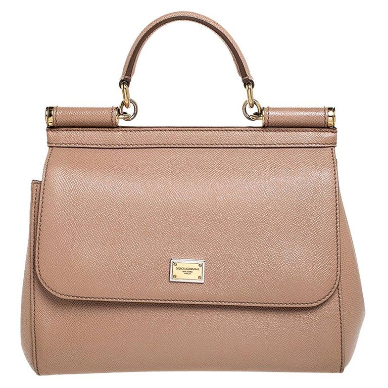 Dolce and Gabbana Beige Dauphine Leather Medium Miss Sicily Top Handle ...