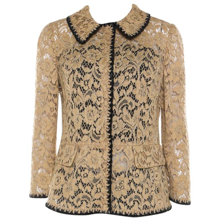 Dolce and Gabbana Beige Floral Lace Peplum Blazer M