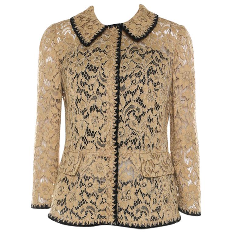 Dolce and Gabbana Beige Floral Lace Peplum Blazer M For Sale at 1stDibs