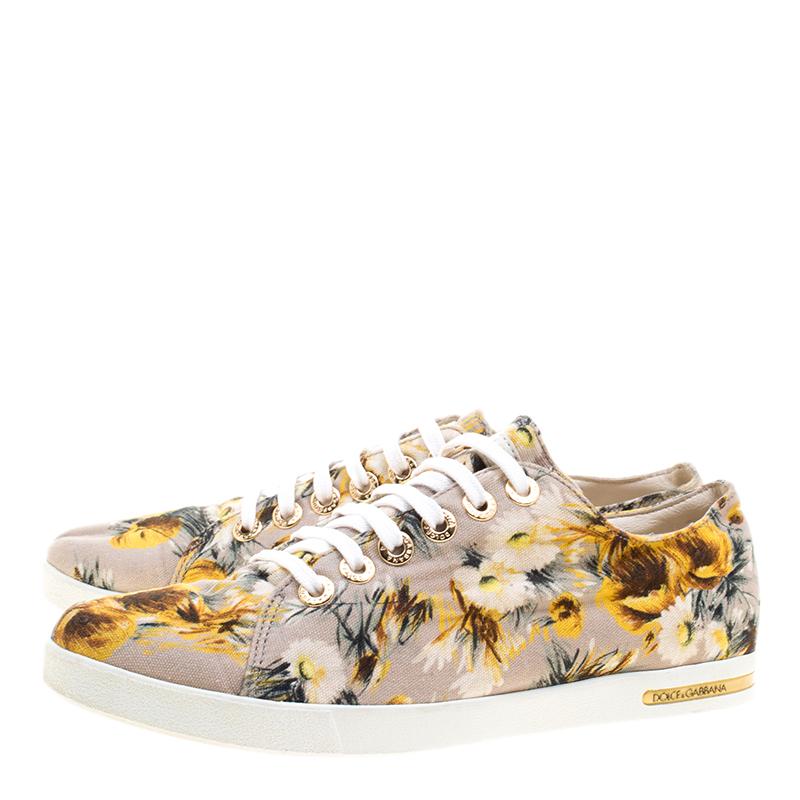 Dolce and Gabbana Beige Floral Printed Canvas Low Top Sneakers Size 37.5 1