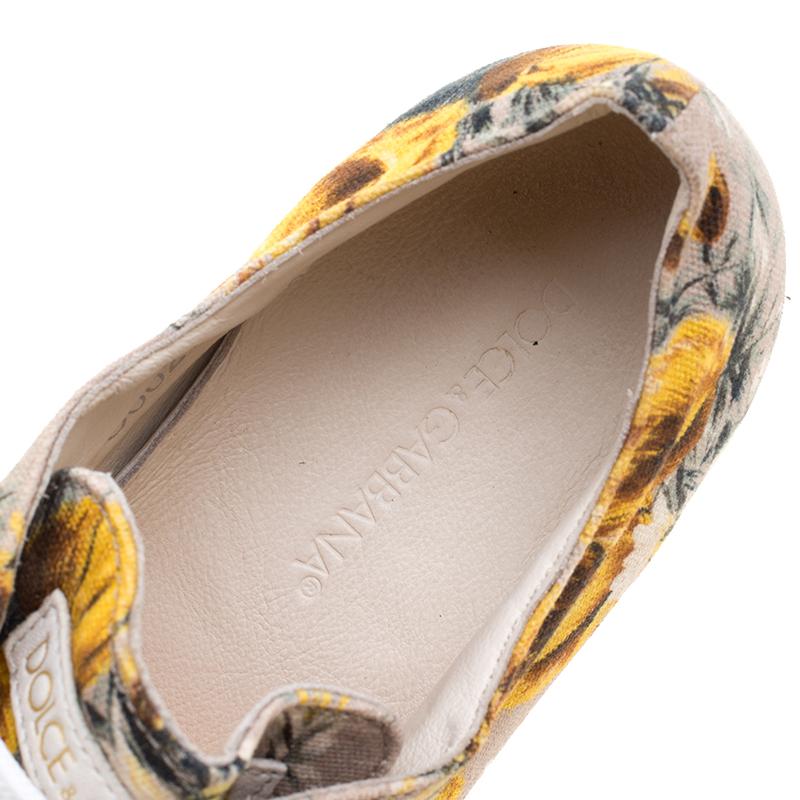 Dolce and Gabbana Beige Floral Printed Canvas Low Top Sneakers Size 37.5 3