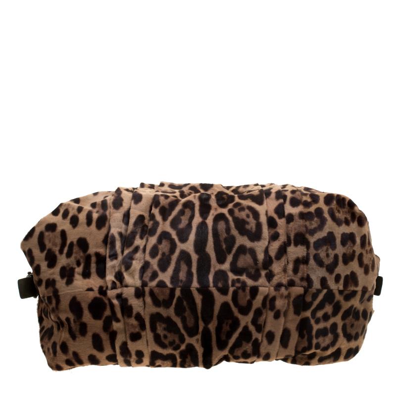 Dolce and Gabbana Beige Leopard Print Calfhair Miss Urbanette Satchel 1