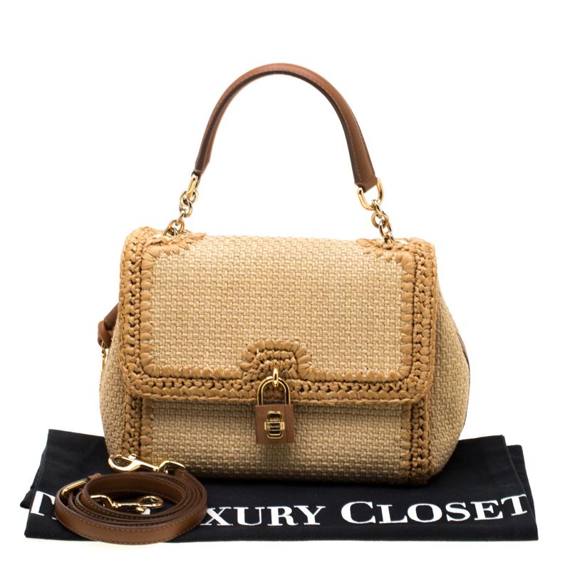 Dolce and Gabbana Beige Raffia and Leather Miss Dolce Tote 7