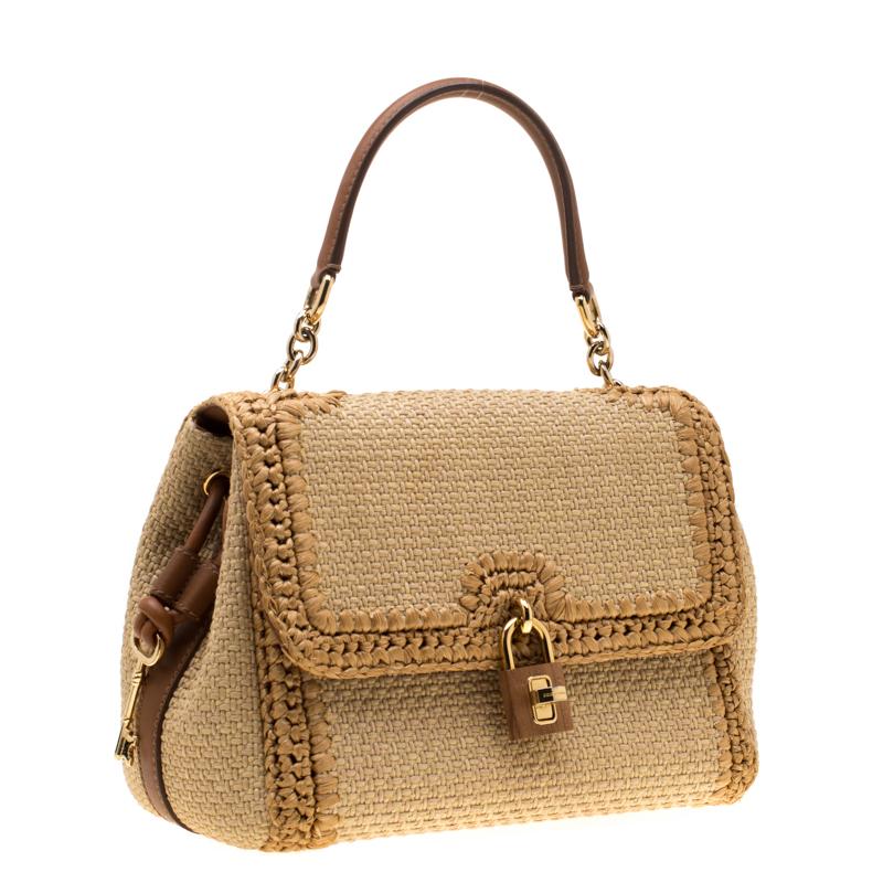 Women's Dolce and Gabbana Beige Raffia and Leather Miss Dolce Tote