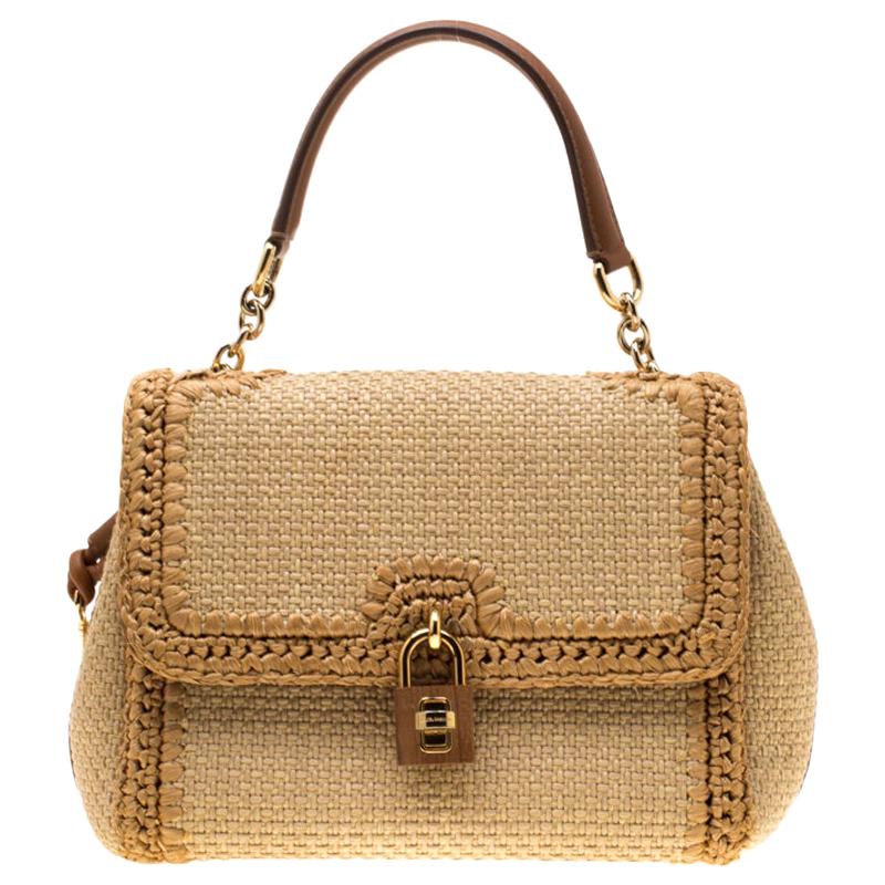 Dolce and Gabbana Beige Raffia and Leather Miss Dolce Tote