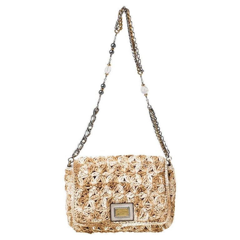 Dolce and Gabbana Beige Raffia Miss Charles Flap Shoulder Bag For Sale ...