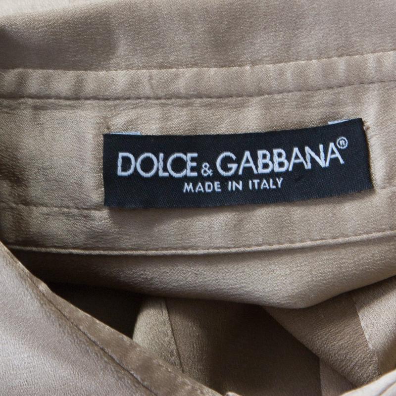 Women's Dolce and Gabbana Beige Silk Satin Long Sleeve Button Front Shirt S