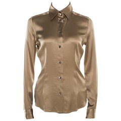 Dolce and Gabbana Beige Silk Satin Long Sleeve Button Front Shirt S