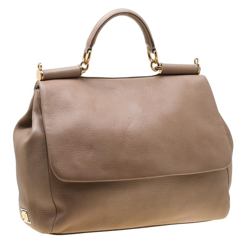 Dolce And Gabbana Beige Soft Leather Large Miss Sicily Tote In Good Condition In Dubai, Al Qouz 2