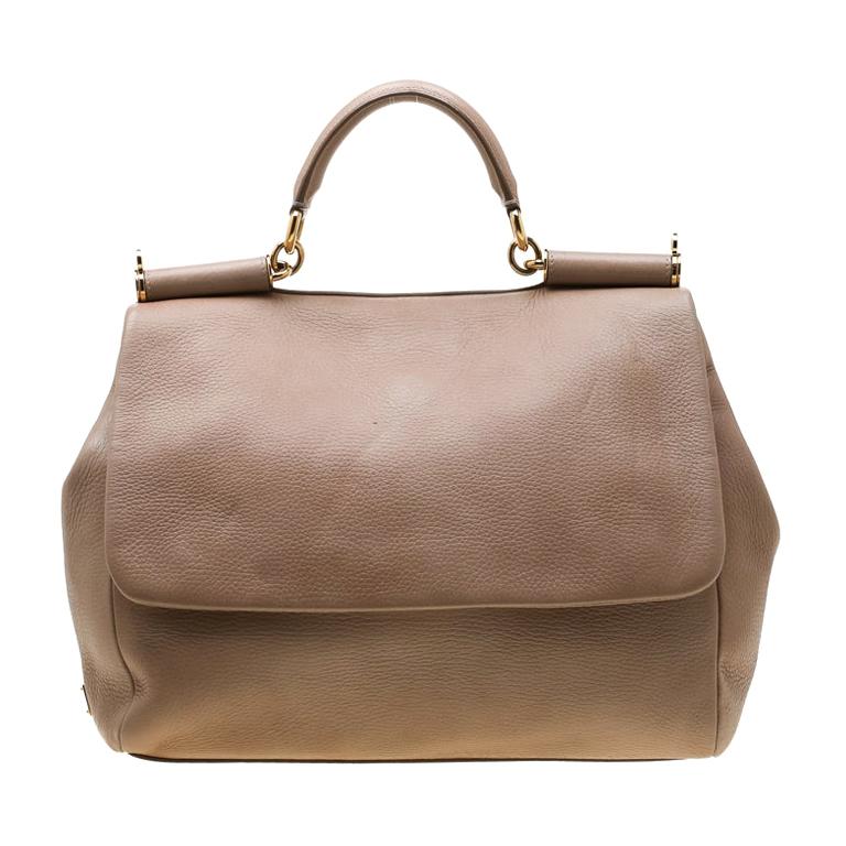 Dolce And Gabbana Beige Soft Leather Large Miss Sicily Tote