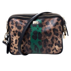 Dolce And Gabbana Bicolor Leopard Print Coated Canvas Triple Zip Shoulder Bag