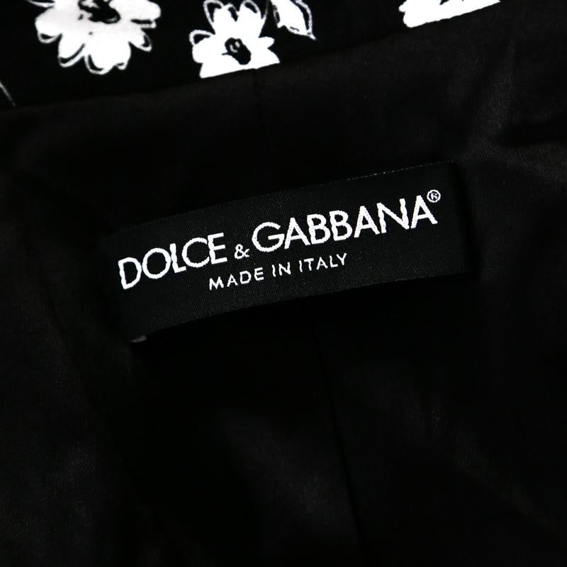 Dolce and Gabbana Black and White Floral Printed Crepe Tailored Blazer S 1