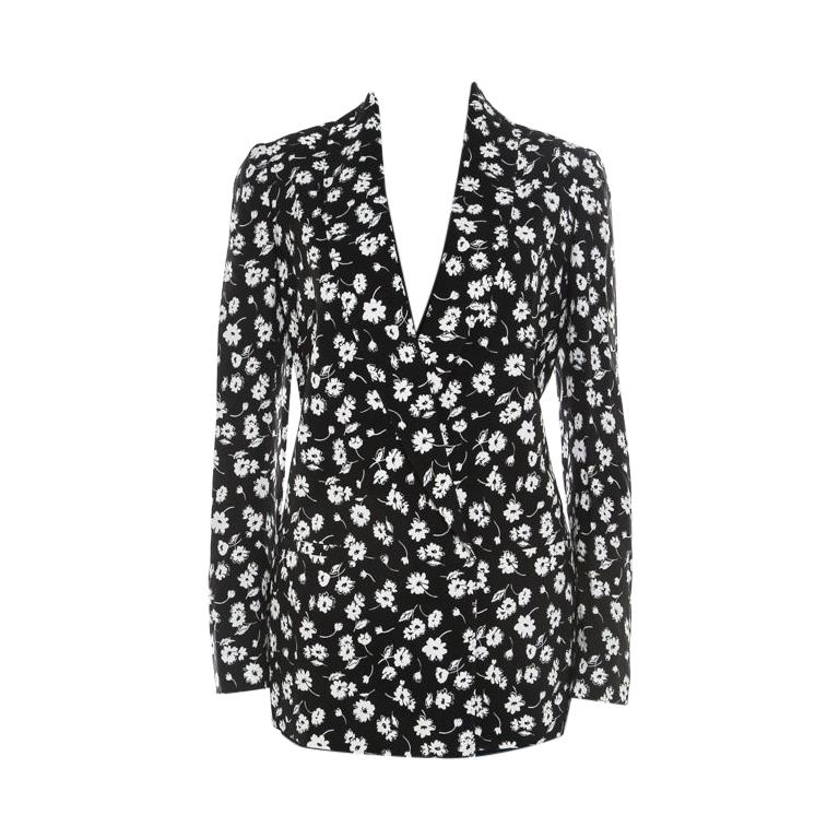Dolce and Gabbana Black and White Floral Printed Crepe Tailored Blazer S
