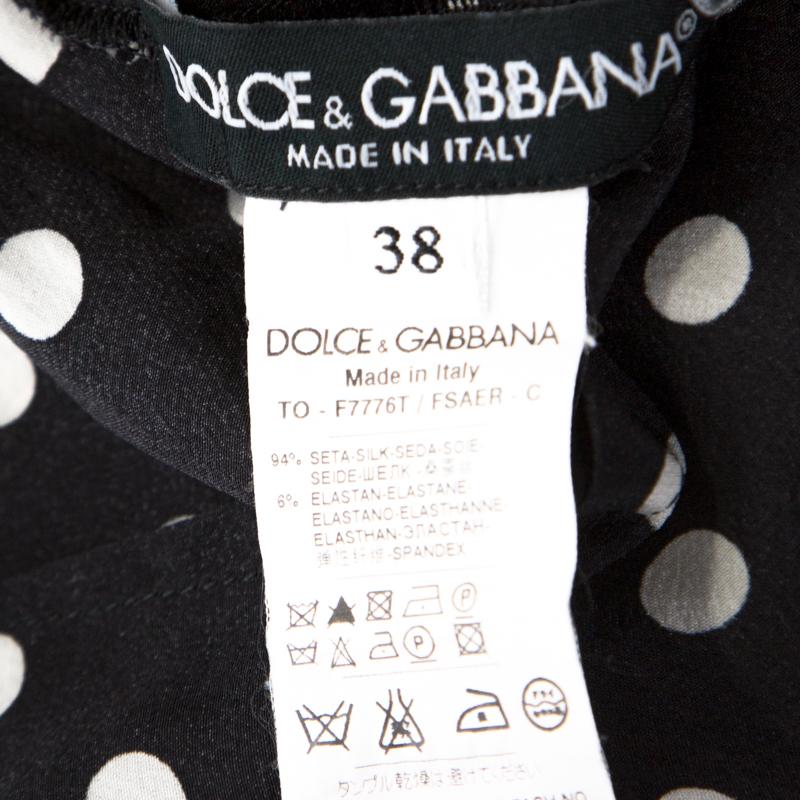 Dolce and Gabbana Black and White Polka Dot Printed Silk Bow Detail Top S 1