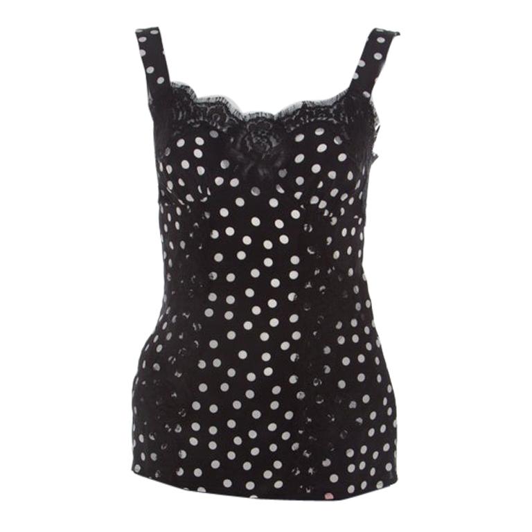 Dolce and Gabbana Black and White Polka Dot Silk Camisole Top S