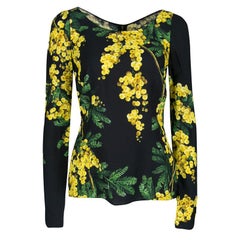 Dolce and Gabbana Black and Yellow Floral Acacia Print Long Sleeve Top M