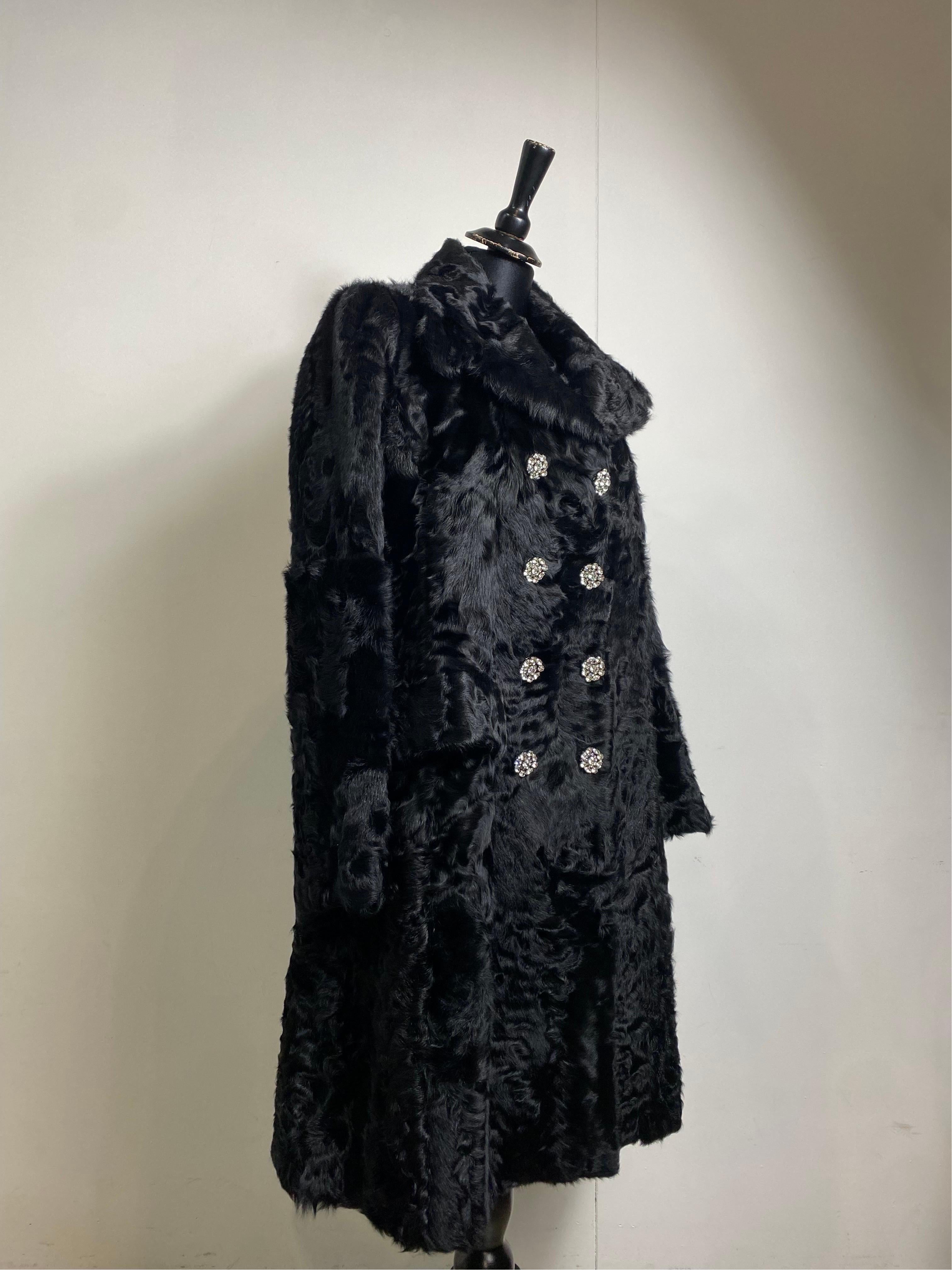 Women's or Men's Dolce and Gabbana black astrakhan fur coat.