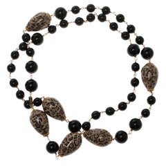 Dolce and Gabbana Black Bead Brown Motif Long Necklace