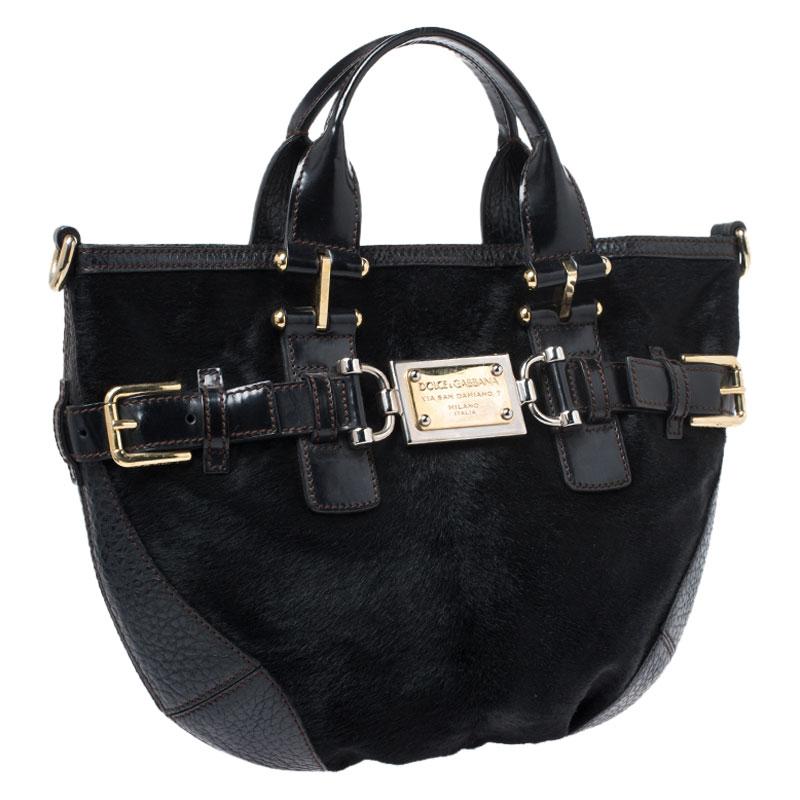 Women's Dolce and Gabbana Black Calfhair and Leather Miss Mary Hobo