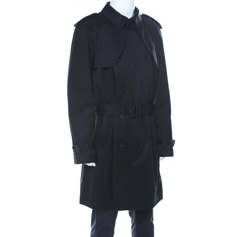 Dolce and Gabbana Black Cotton Double Breasted Belted Coat XXL In Good Condition In Dubai, Al Qouz 2