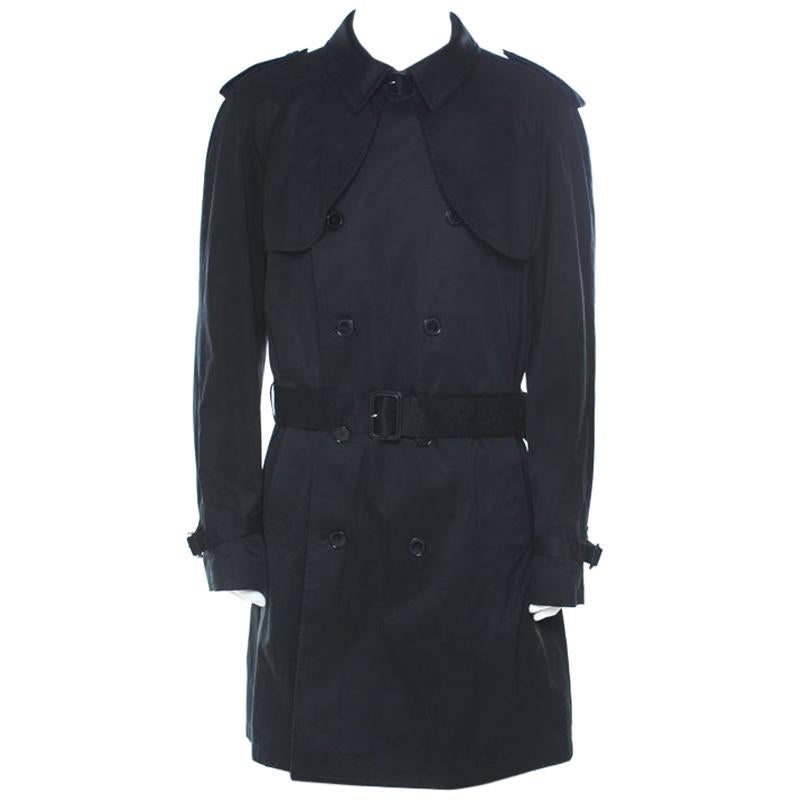 Dolce and Gabbana Black Cotton Double Breasted Belted Coat XXL