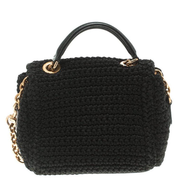 Dolce and Gabbana Black Crochet Padlock Crossbody Bag For Sale at 1stdibs
