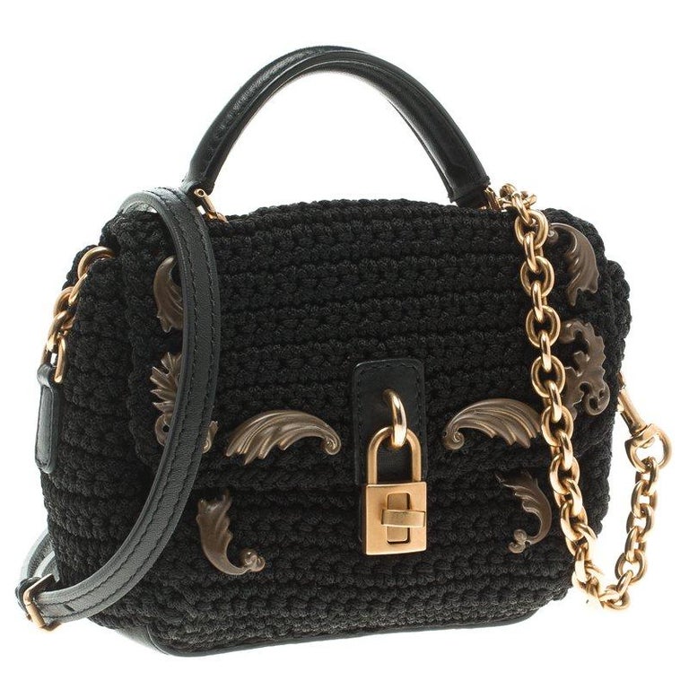 Dolce and Gabbana Black Crochet Padlock Crossbody Bag For Sale at 1stdibs