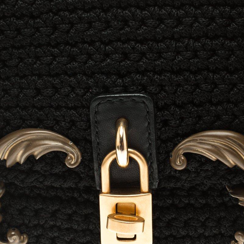 Dolce and Gabbana Black Crochet Padlock Crossbody Bag In Good Condition In Dubai, Al Qouz 2