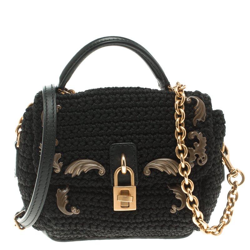 Dolce and Gabbana Black Crochet Padlock Crossbody Bag