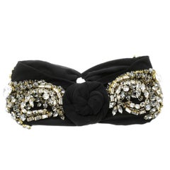 Dolce and Gabbana Black Crystal Embellished Silk Headband