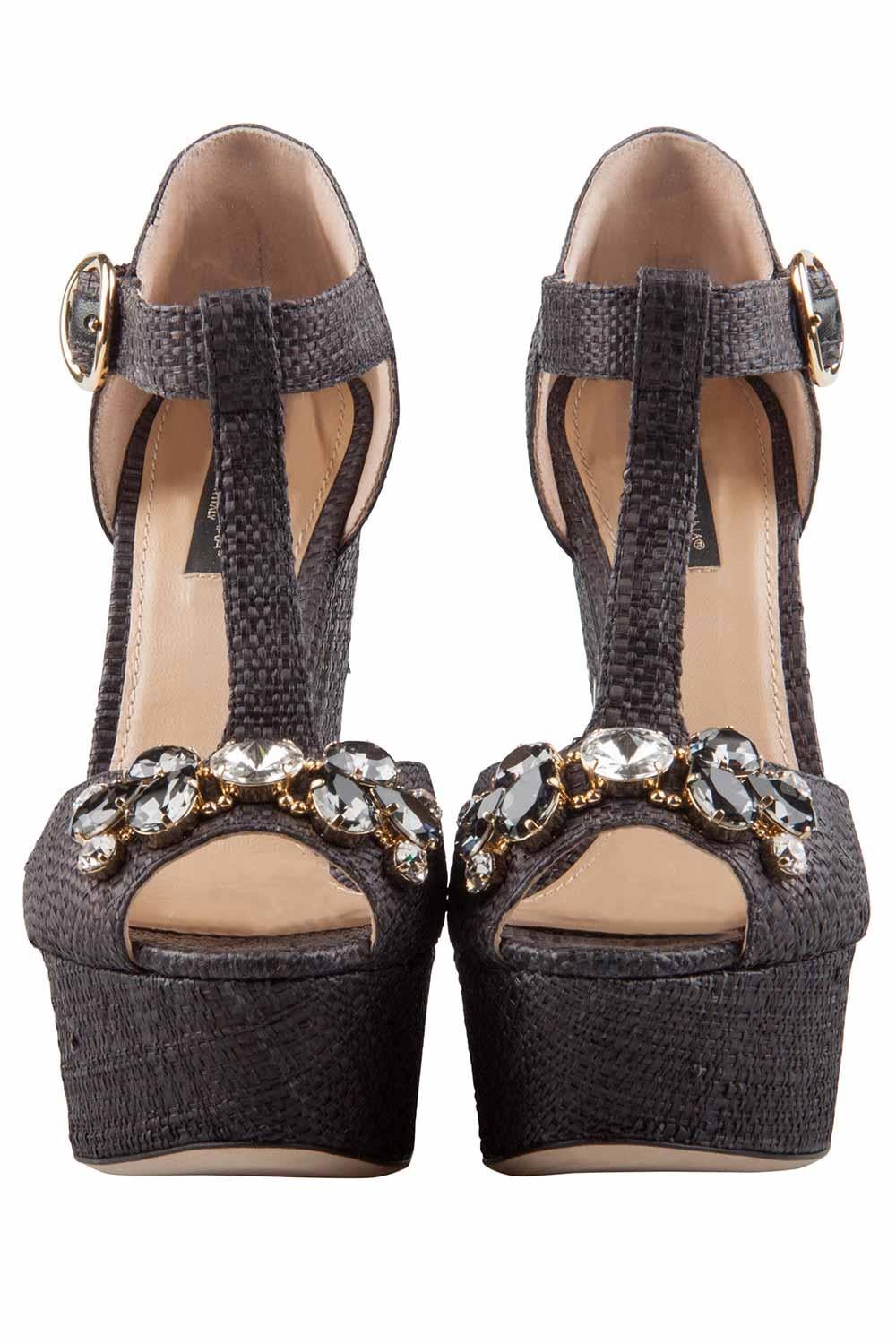 Dolce and Gabbana Black Crystal Embellished Wedge Peep Toe Sandals Size 36 In Excellent Condition In Dubai, Al Qouz 2