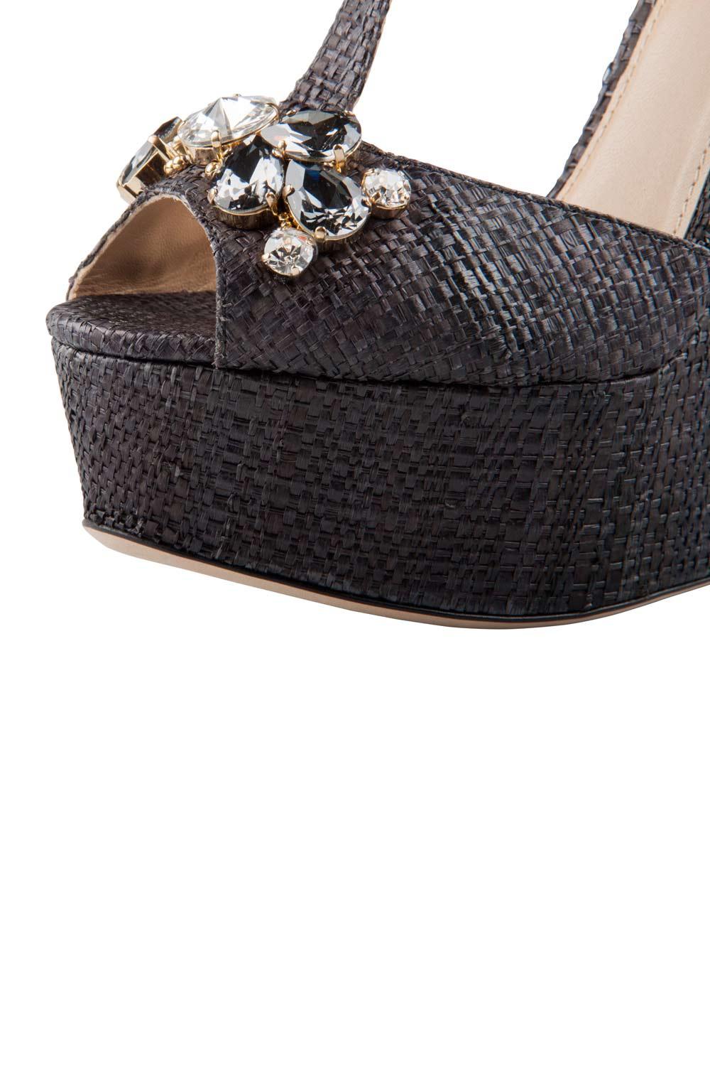 Dolce and Gabbana Black Crystal Embellished Wedge Peep Toe Sandals Size 36 1