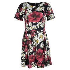 Dolce and Gabbana Black Daisy Printed Cotton Short Sleeve Dress S