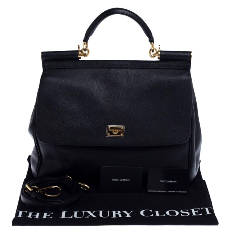 Dolce and Gabbana Black Dauphine Leather Large Miss Sicily Top Handle Bag 7