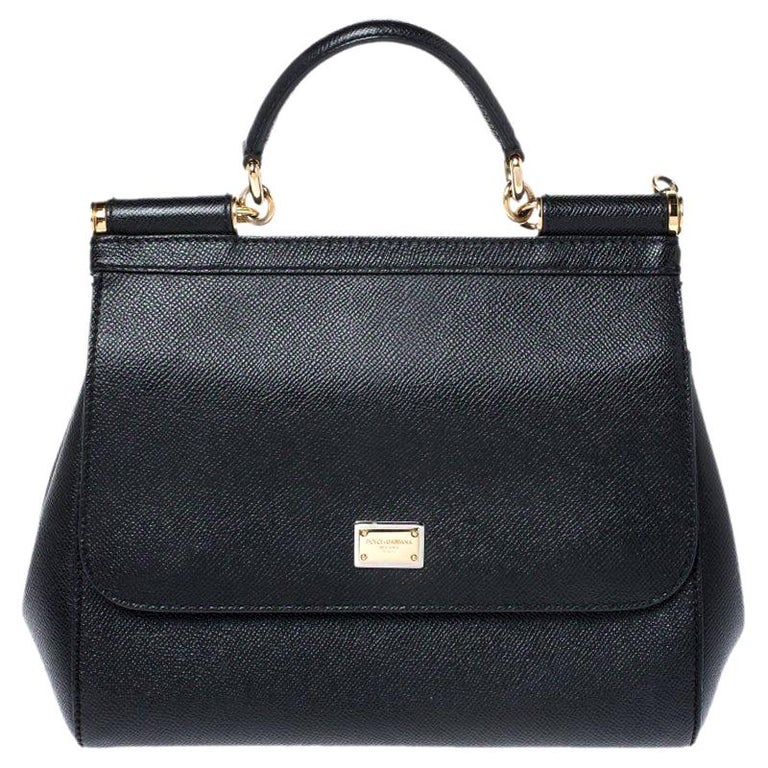 Dolce and Gabbana Black Dauphine Leather Medium Miss Sicily Bag For ...