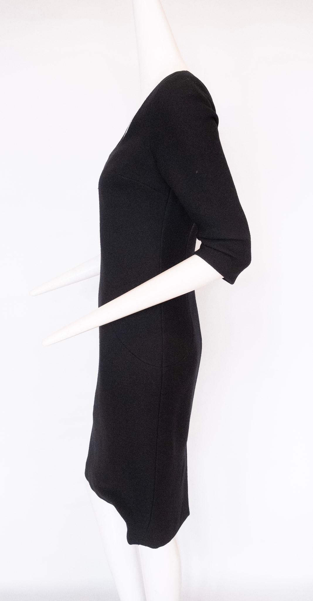 DOLCE & GABBANA, Black Sheath Midi Dress, Quarter Length Sleeves and Scoop Neck In Excellent Condition For Sale In Kingston, NY