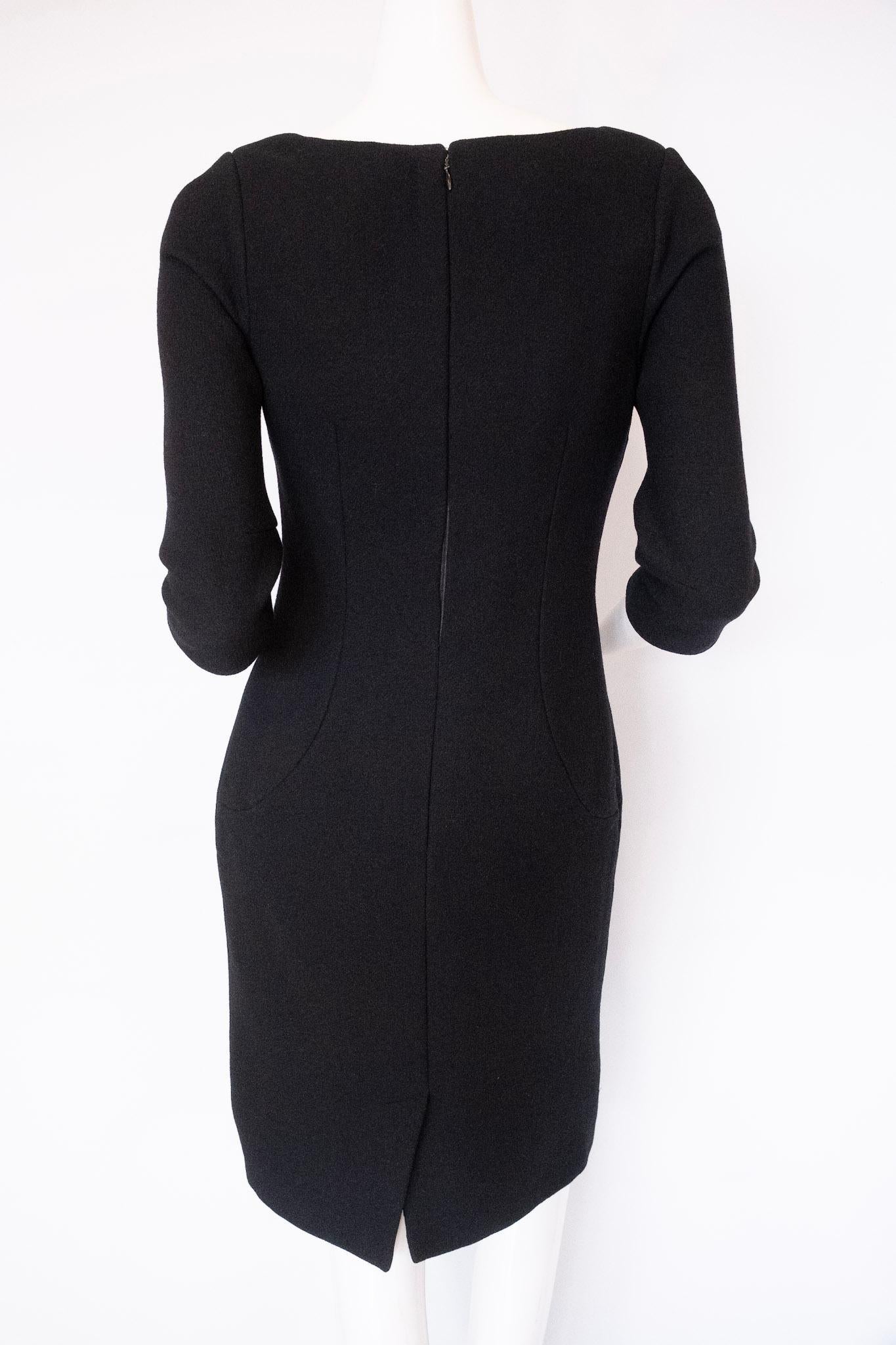 DOLCE & GABBANA, Black Sheath Midi Dress, Quarter Length Sleeves and Scoop Neck For Sale 1