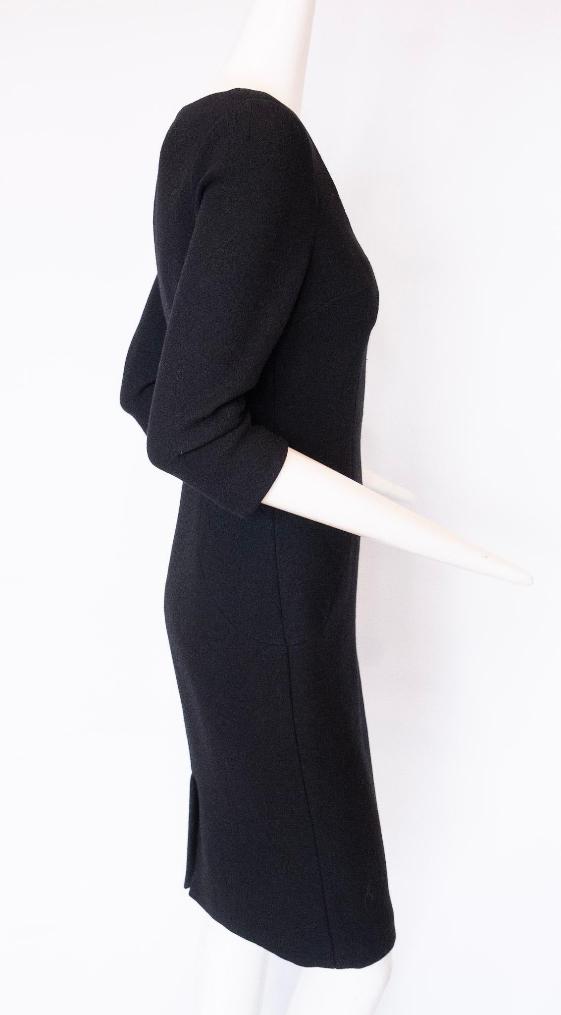 DOLCE & GABBANA, Black Sheath Midi Dress, Quarter Length Sleeves and Scoop Neck For Sale 3