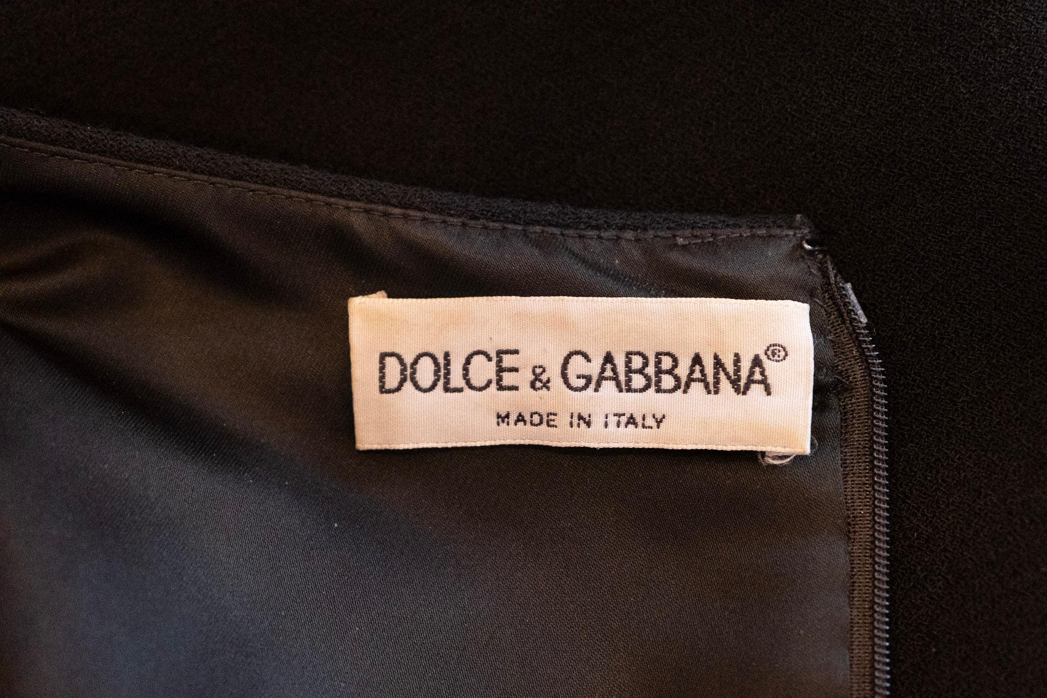 DOLCE & GABBANA, Black Sheath Midi Dress, Quarter Length Sleeves and Scoop Neck For Sale 5
