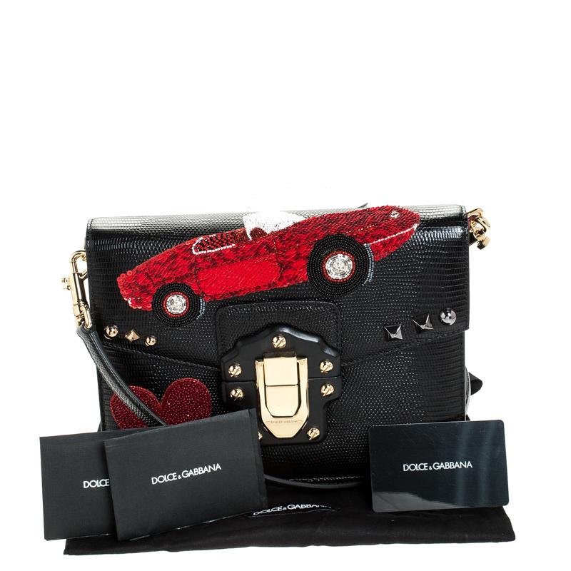 Dolce and Gabbana Black Embossed Leather Embellished Lucia Crossbody Bag 7