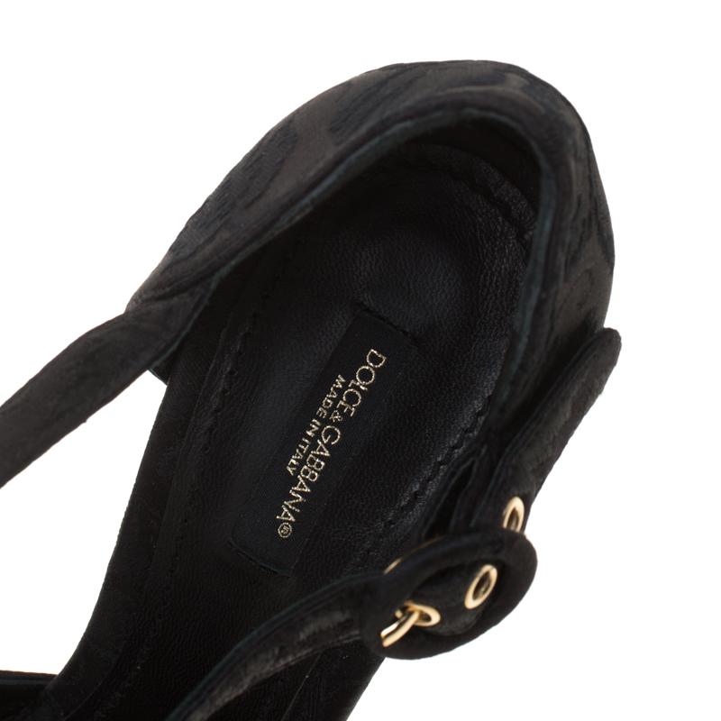 Dolce and Gabbana Black Fabric Floral Embellished Platform Sandals Size 40 2