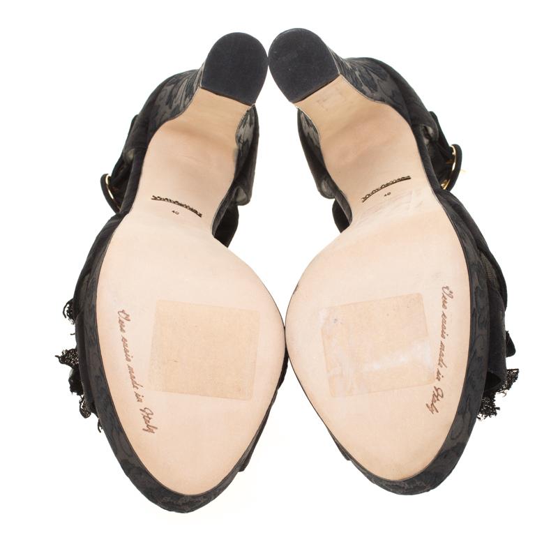 Dolce and Gabbana Black Fabric Floral Embellished Platform Sandals Size 40 3